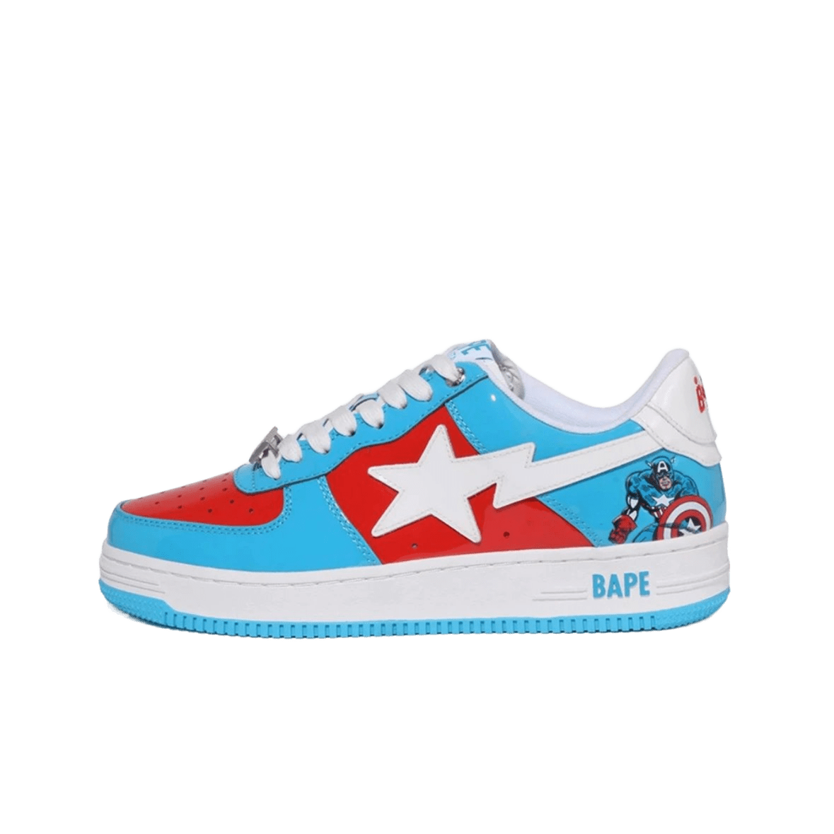 Bape x Marvel Captain America Motion Leather Shoes, Red & Blue
