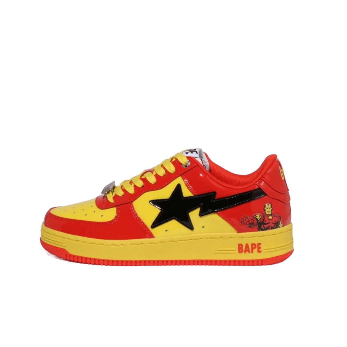 Bape x Marvel Iron Man Leather Sneakers: Red/Yellow