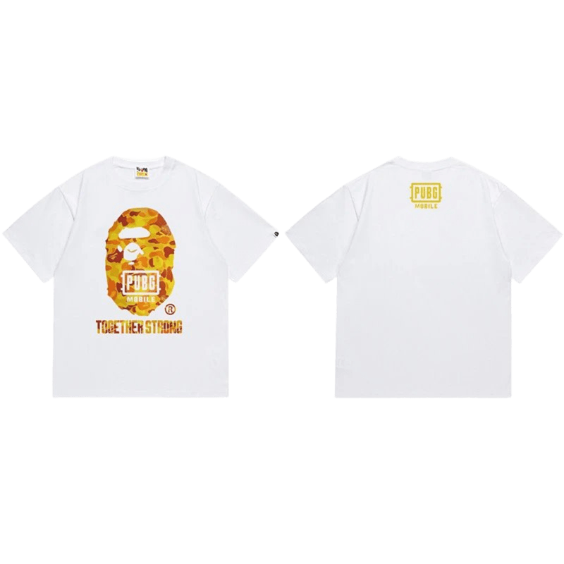 BAPE x PUBG Mobile White Tee: Unisex Streetwear with Camo
