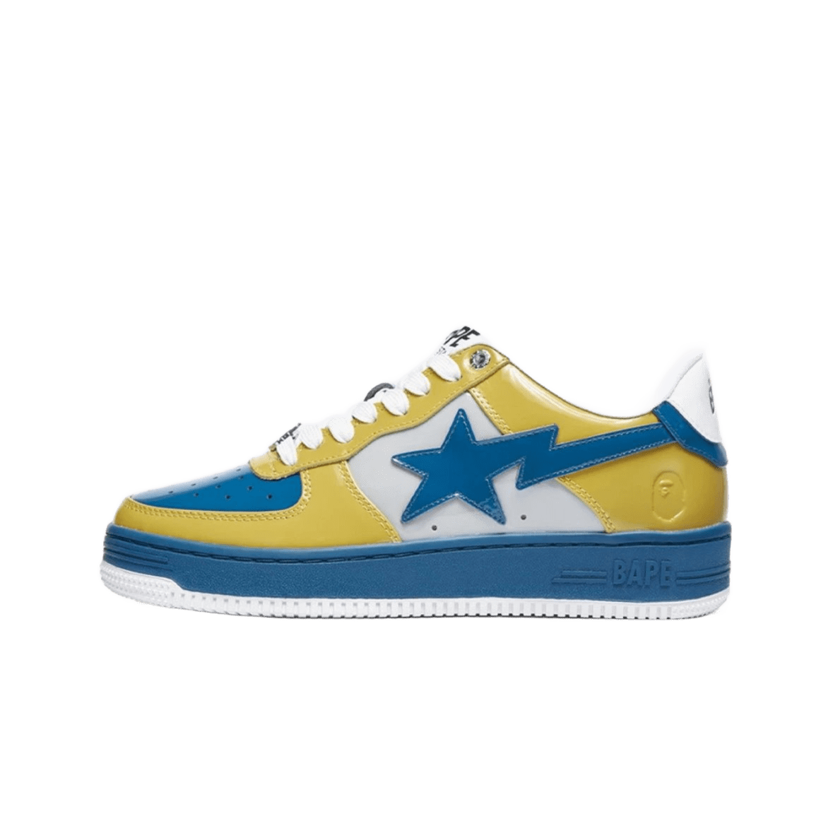 Bape Yellow & Blue Leather Sneakers: 90s Street Style