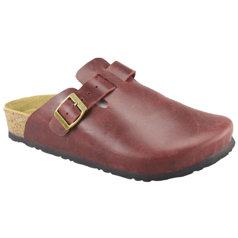 Birkenstock Arizona Wine Leather Sandals: Unisex Dual-Buckle