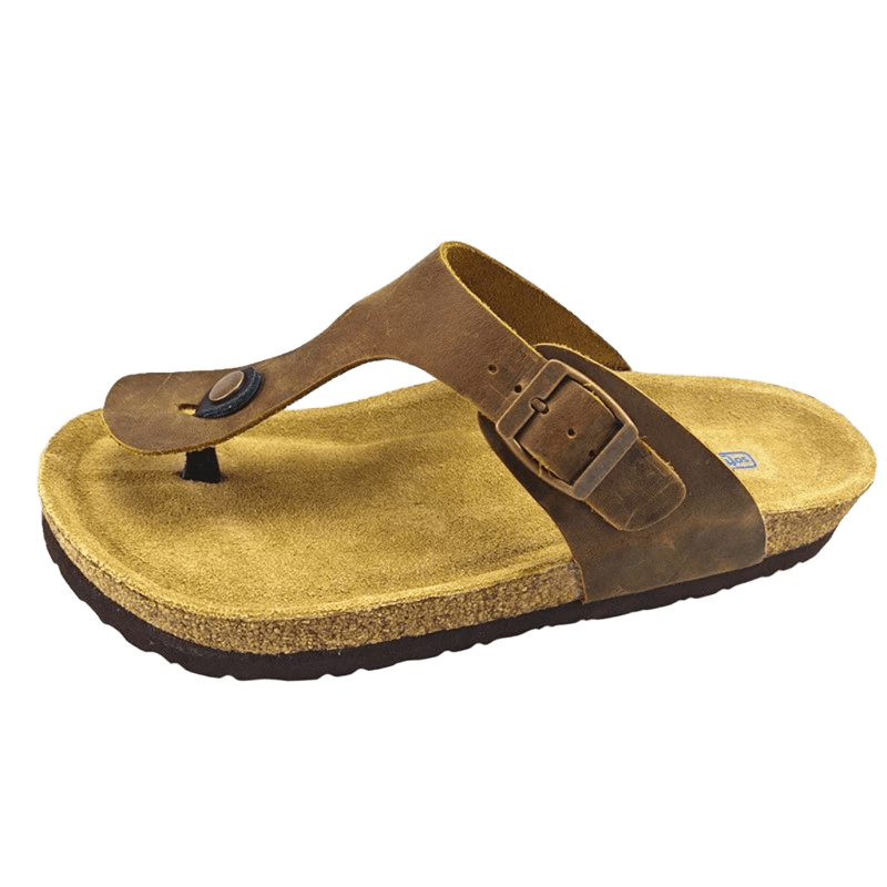 Birkenstock Gizeh Brown Leather Sandals: Unisex Cork Sole