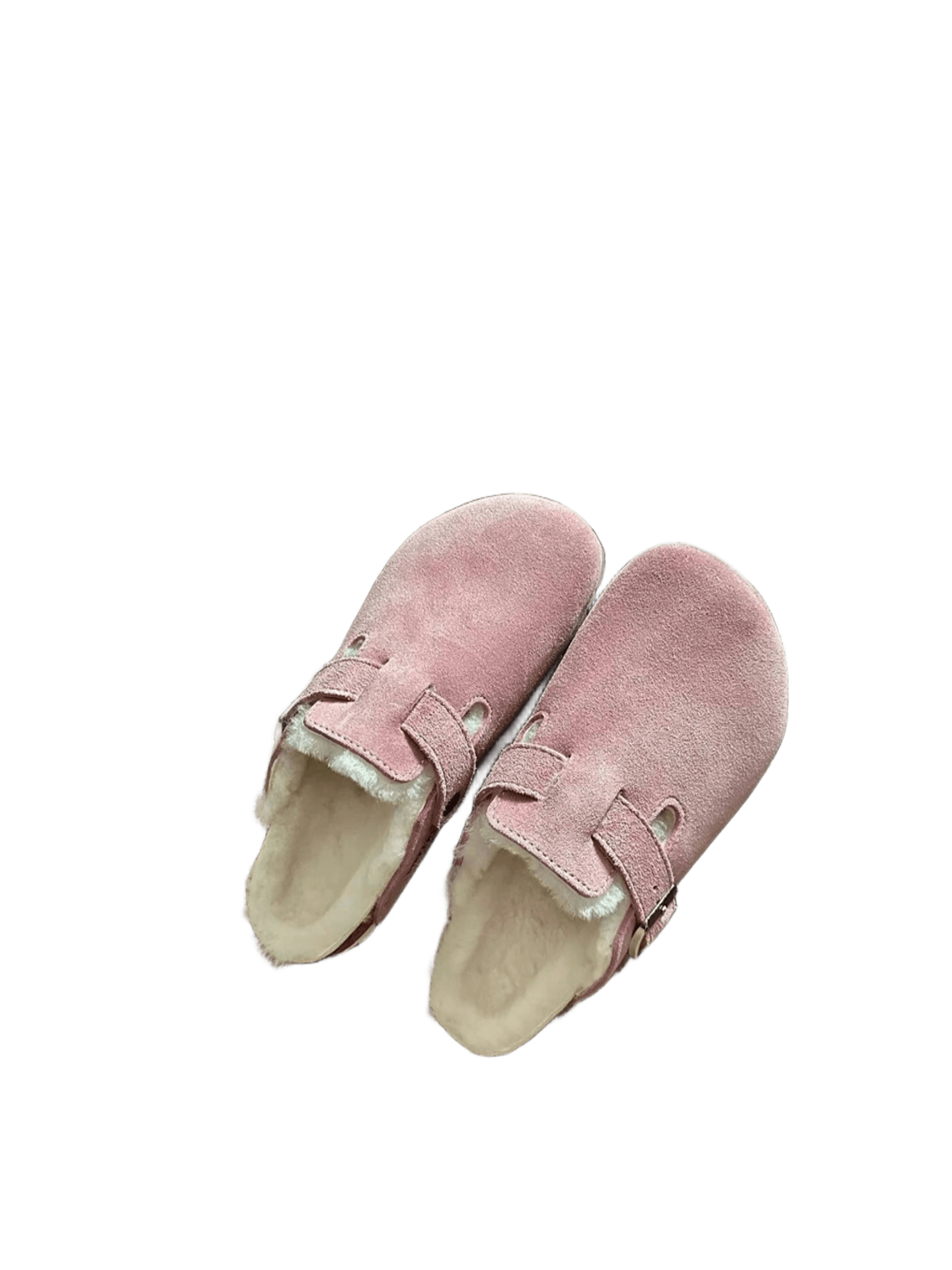 Birkenstock Pink Suede Clogs with Plush Fur, Unisex