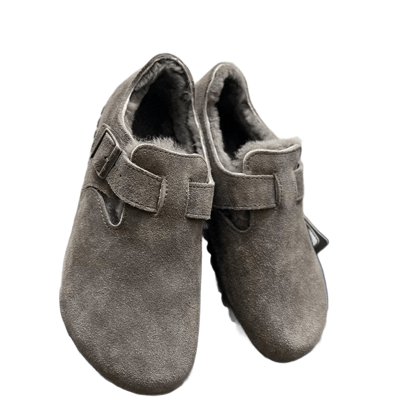 Birkenstock Unisex Gray Suede Clogs | Cozy Dual-Buckle
