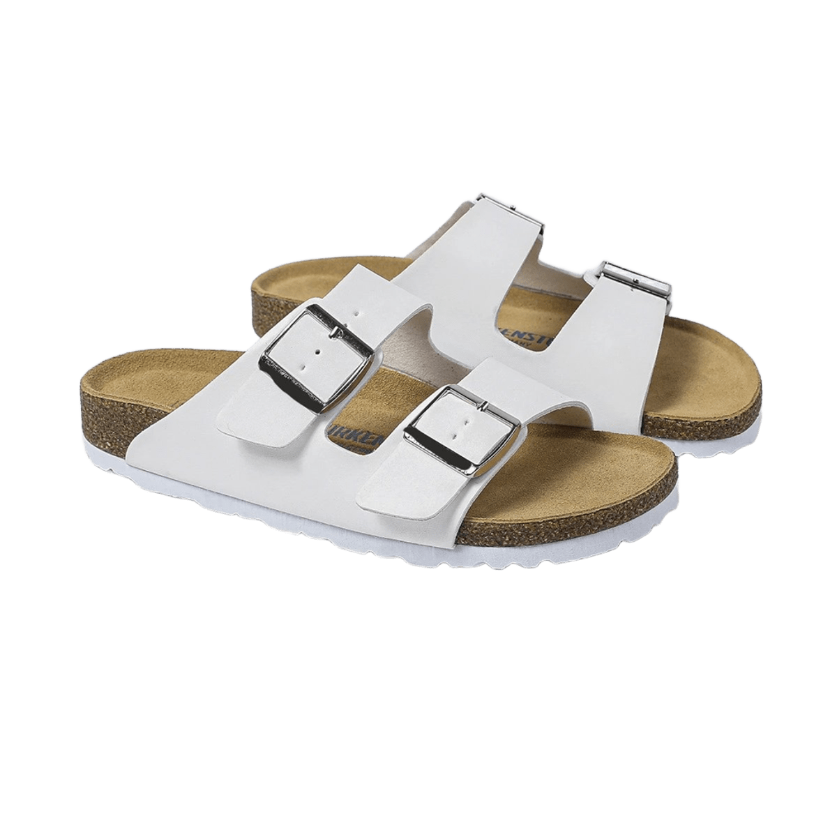 Birkenstock White Leather Dual-Buckle Sandals