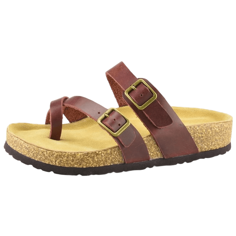 Birkenstock Wine Red Leather Sandals - Unisex, Dual-Buckle