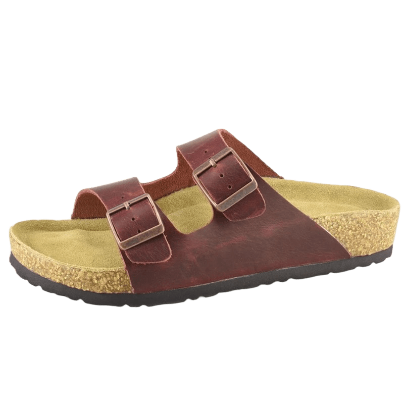 Birkenstock Wine Red Leather Sandals: Unisex Dual-Buckle Comfort