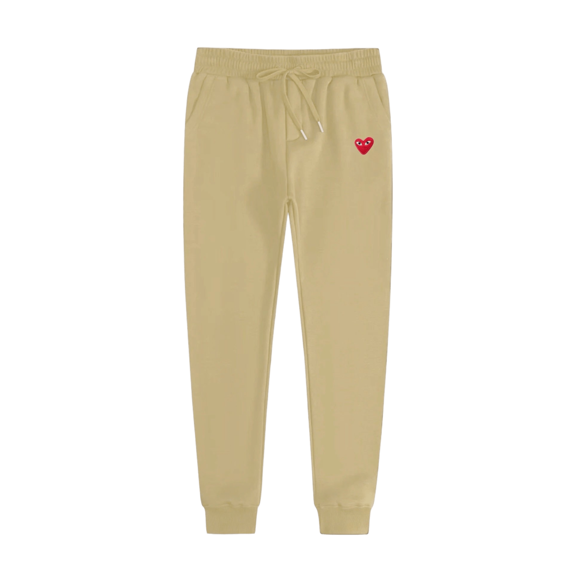CDG PLAY Beige Cotton Chinos: Red Heart Unisex Casual Pants