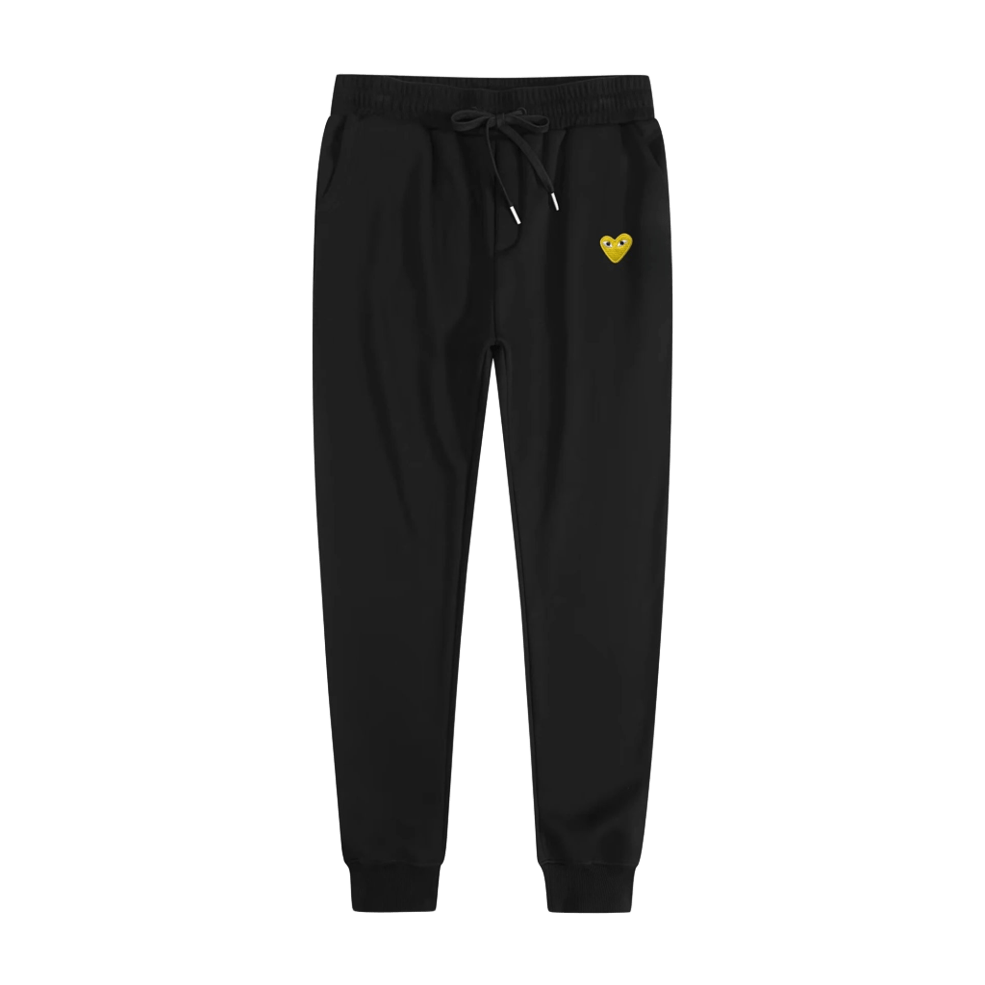 CDG PLAY Black Pants: Soft Casual Trousers w/ Yellow Heart