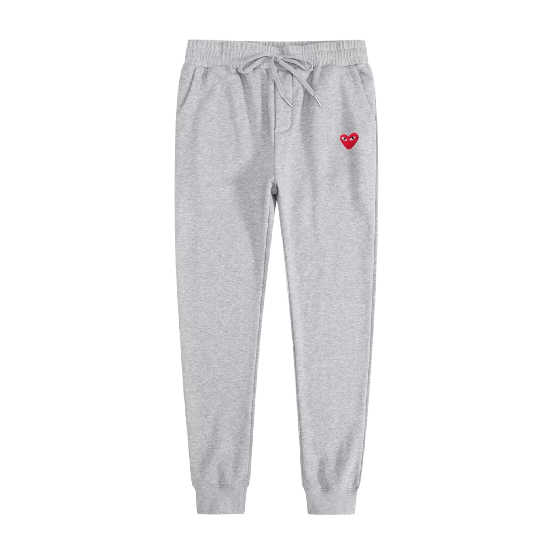 CDG PLAY Gray Cotton Chinos: Iconic Red Heart Logo, Unisex