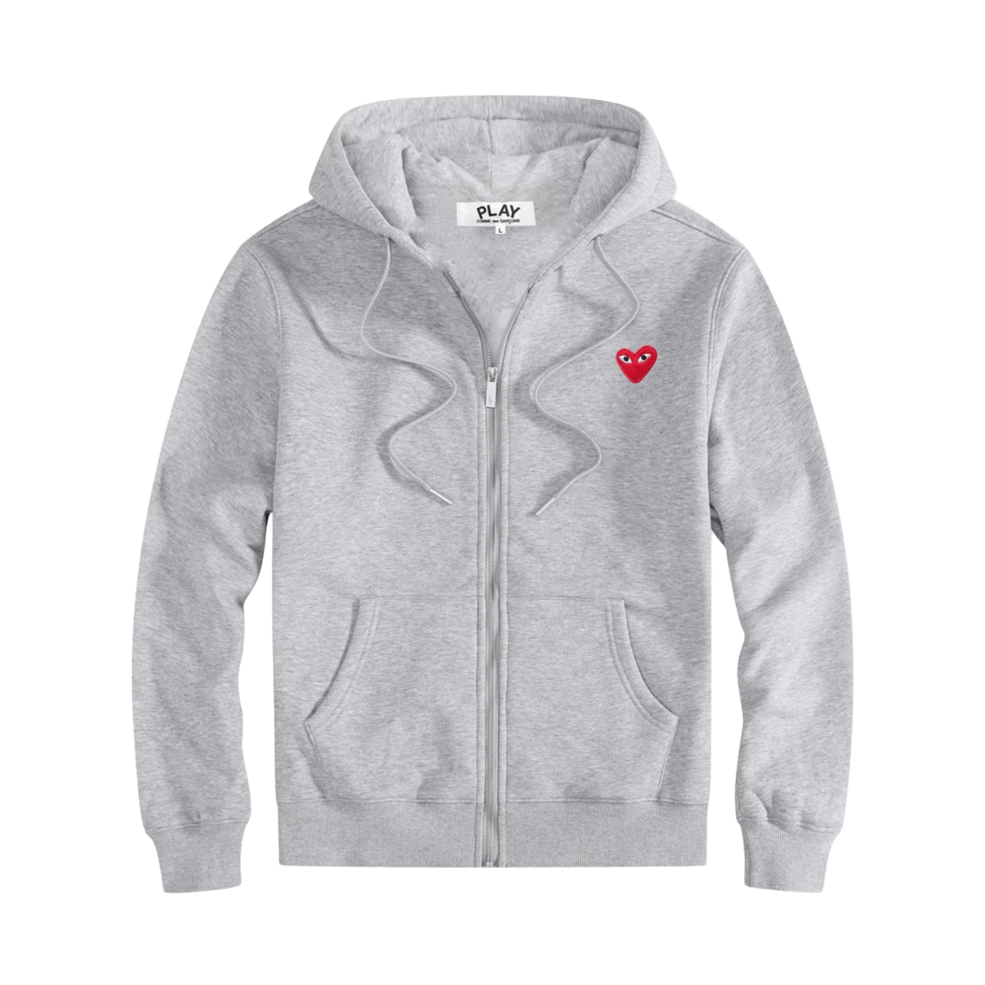CDG PLAY Grey Hoodie: Unisex Cotton Streetwear w/ Red Heart