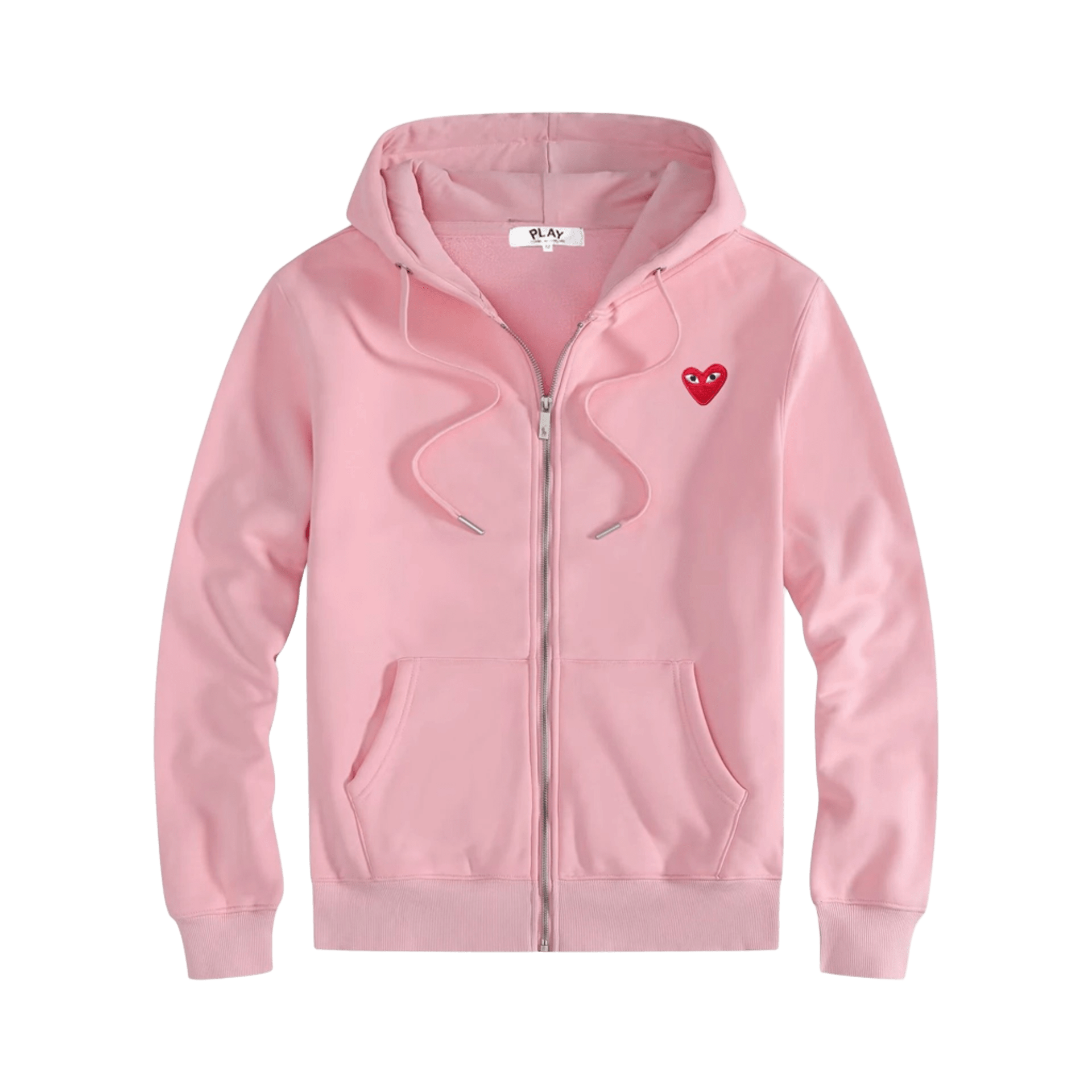 CDG PLAY Pink Heart Zip Hoodie: Unisex Cotton Streetwear