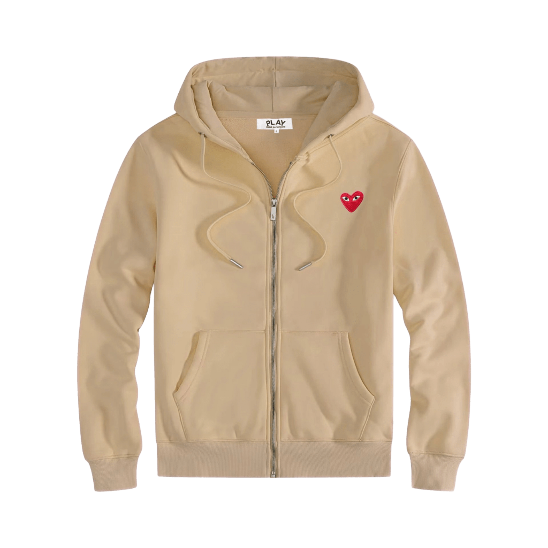 Comme des Garçons PLAY Beige Zip Hoodie, Red Heart Logo