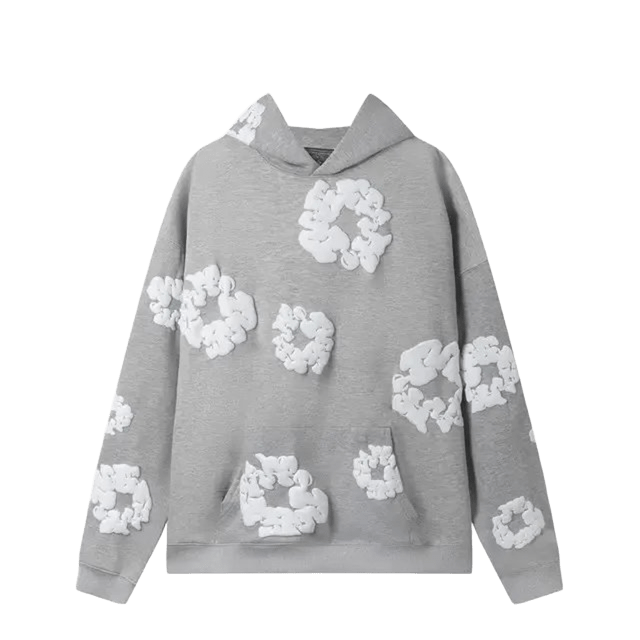 Denim Tears 3D Floral Hoodie - Grey Unisex Streetwear