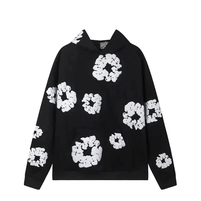 Denim Tears Black Hoodie: Unisex Cotton Emblem Streetwear