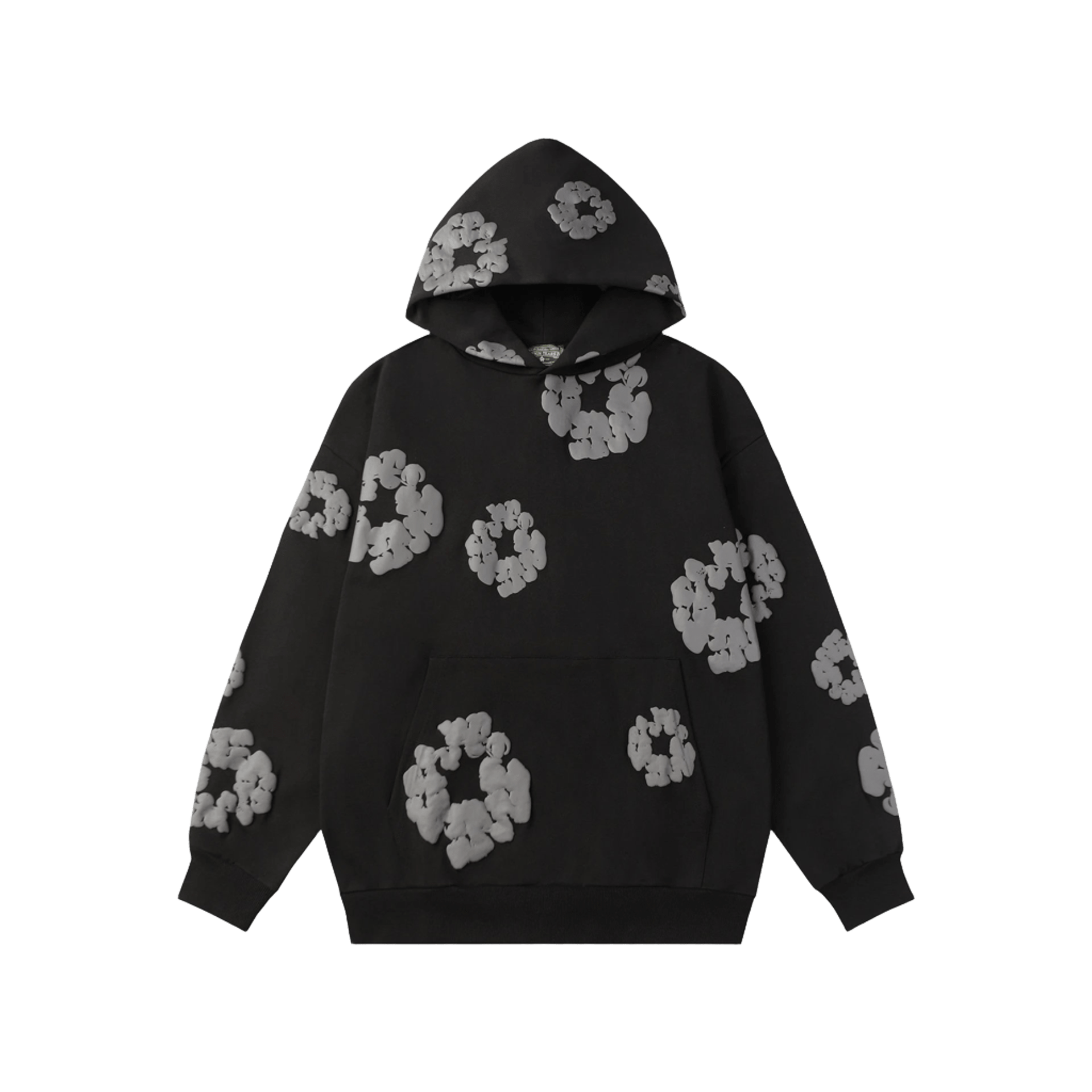 Denim Tears Black Hoodie with 3D Floral Design, Unisex Streetwear
