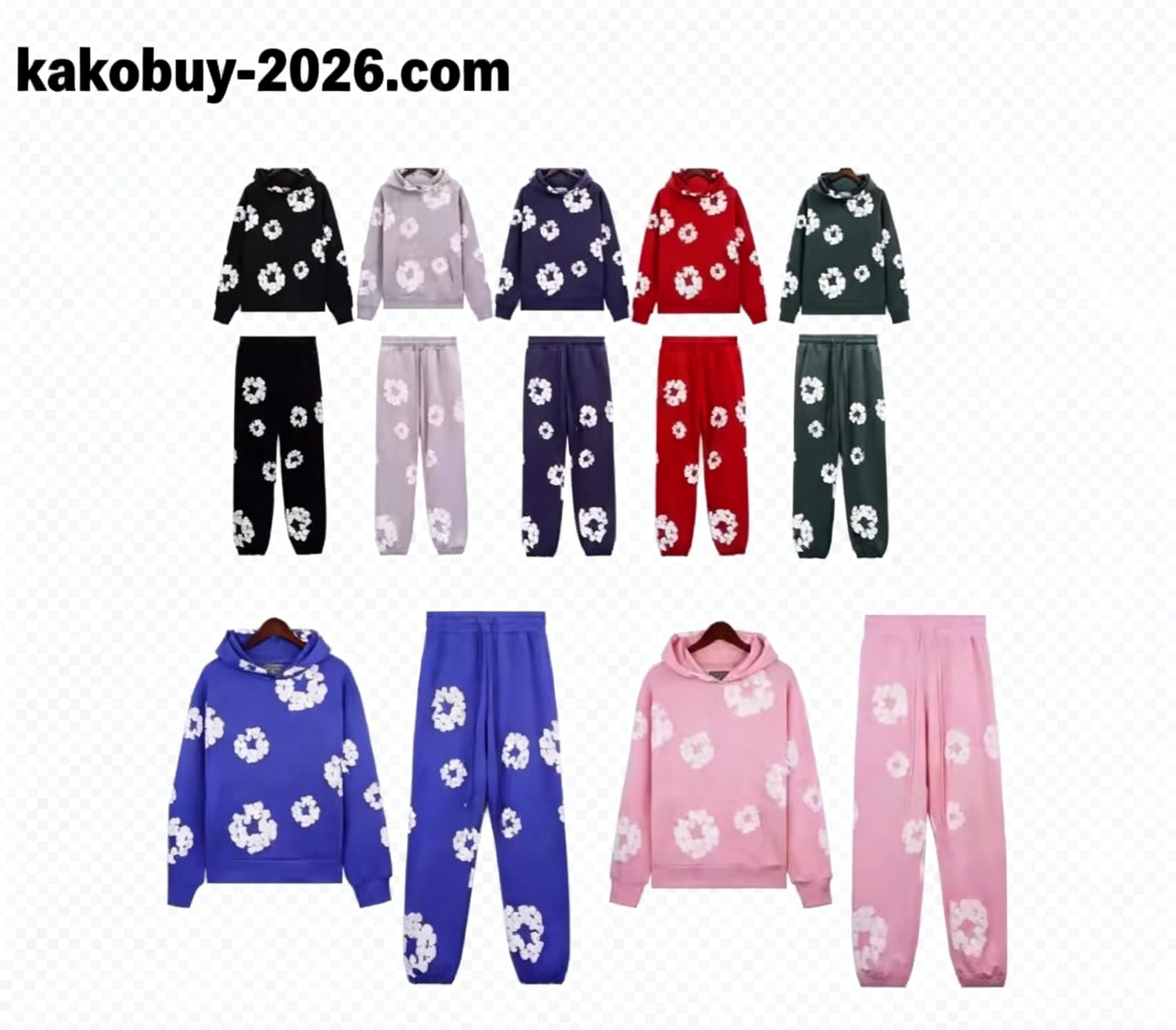 Denim Tears Black Zip Up Hoodie Cotton Wreath Abstract Print Unisex Set