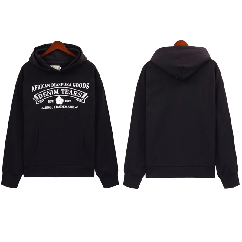 Denim Tears Hoodie: Black Cotton Unisex Retro Streetwear