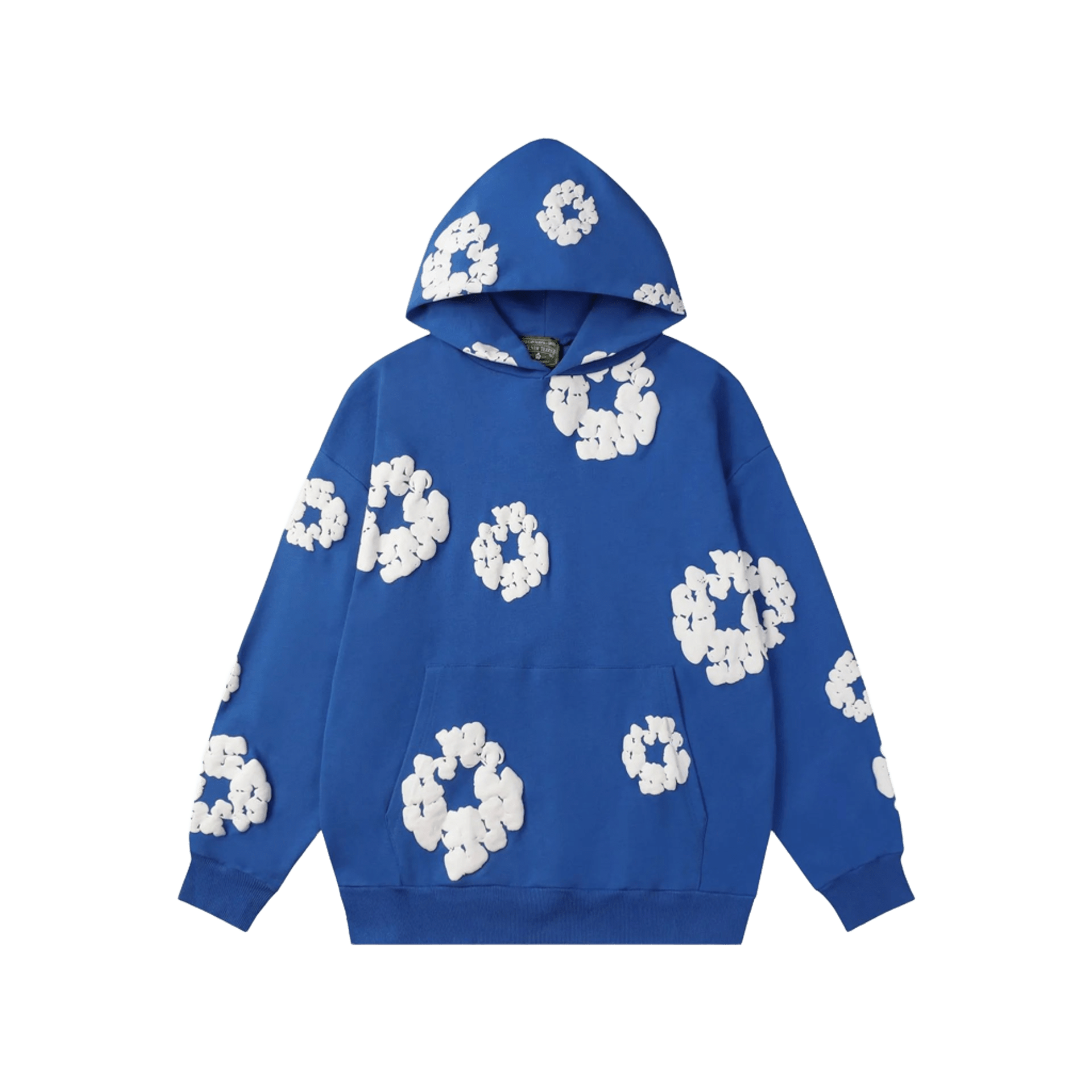 Denim Tears Hoodie: Blue 3D Floral Cotton Unisex Streetwear