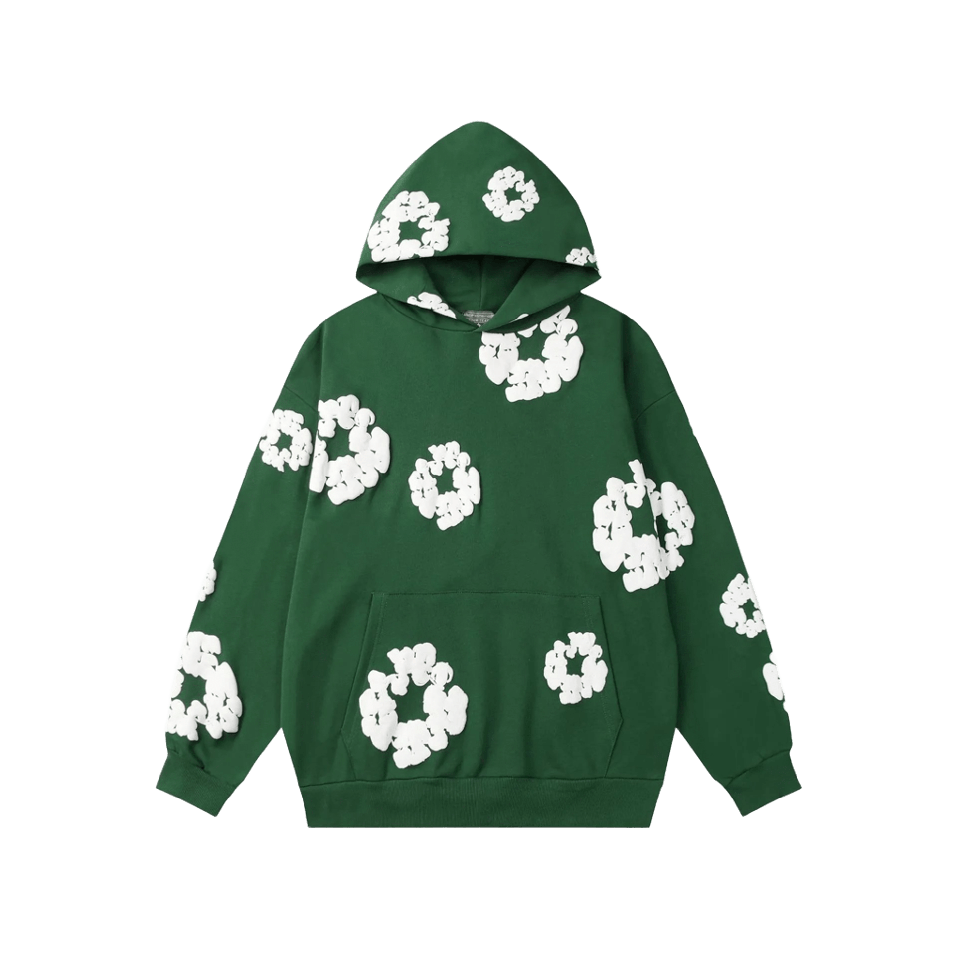 Denim Tears Olive Green Fleece Hoodie: Floral Print, Unisex