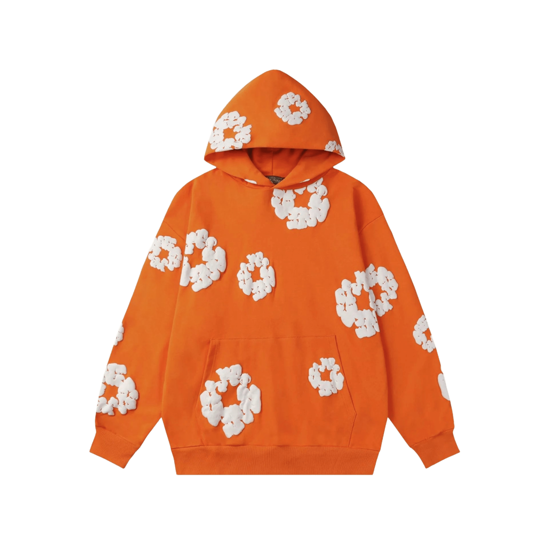 Denim Tears Orange Fleece Hoodie: Floral Print, Unisex