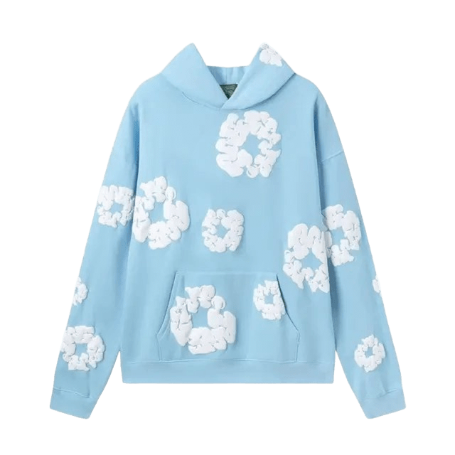 DenimTears 3D Floral Hoodie: Light Blue Unisex Streetwear