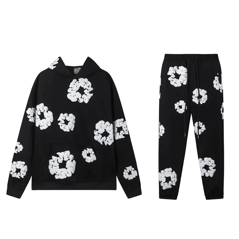 DenimTears Black Floral Print Hoodie & Pants Set