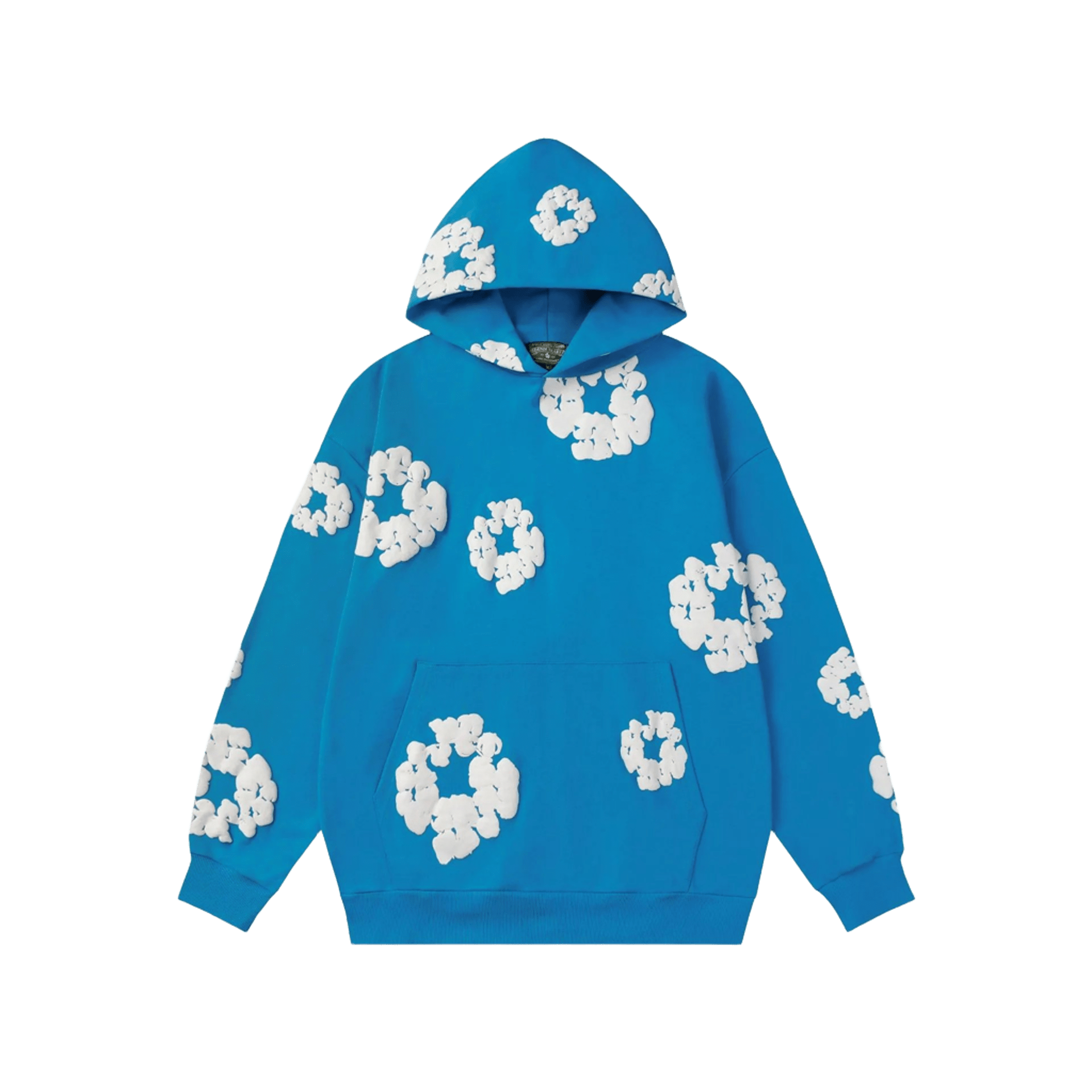 DenimTears Blue Cotton Hoodie: 3D Floral Street Style Unisex