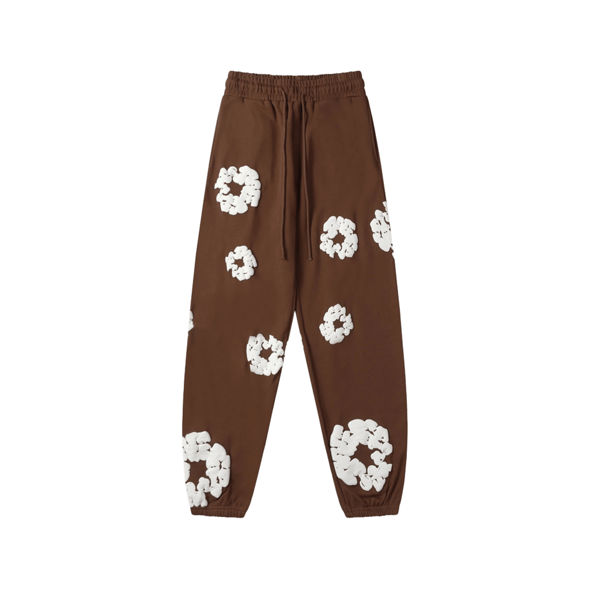DenimTears Brown Pants: 3D Floral Print, Soft Streetwear