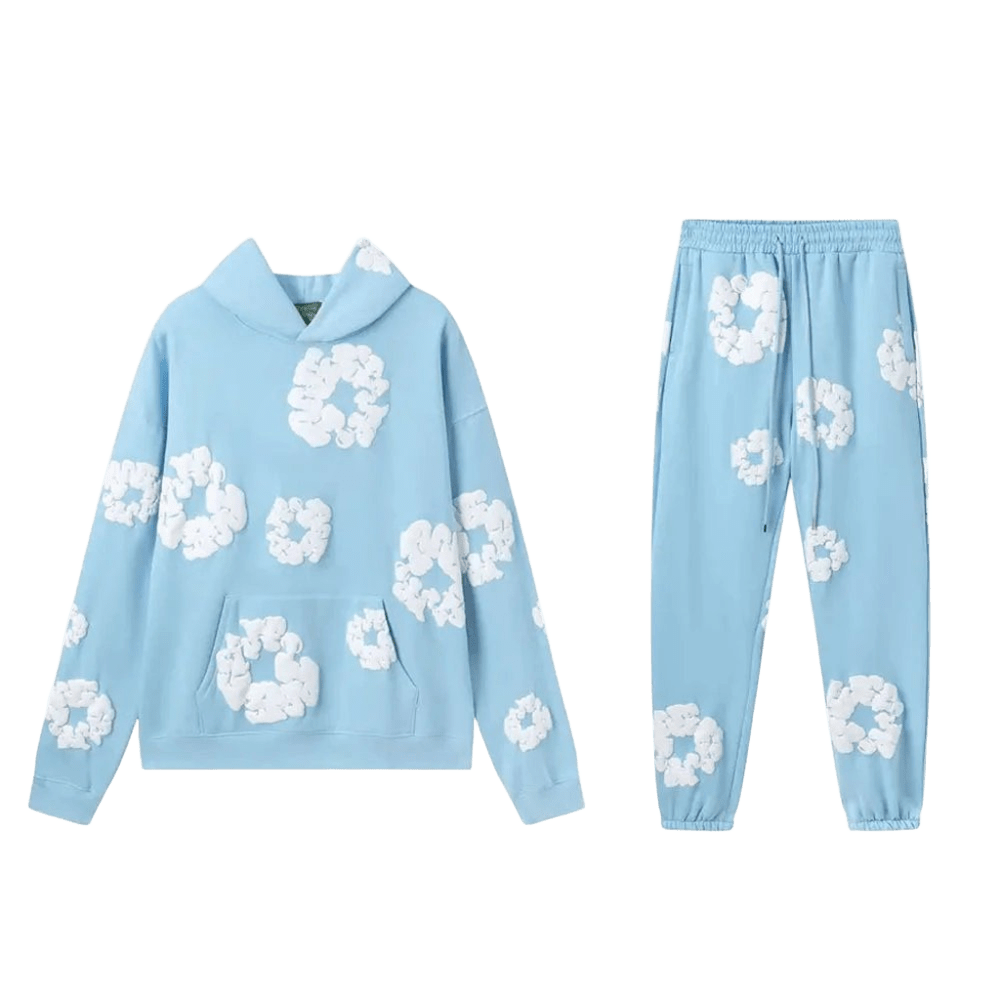 DenimTears Floral Hoodie & Pants Set: Light Blue Streetwear
