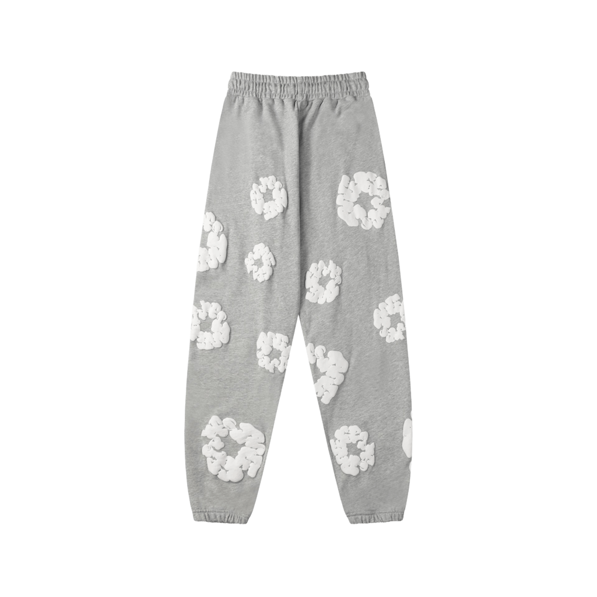 DenimTears Gray Cotton Sweatpants: 3D Floral Streetwear