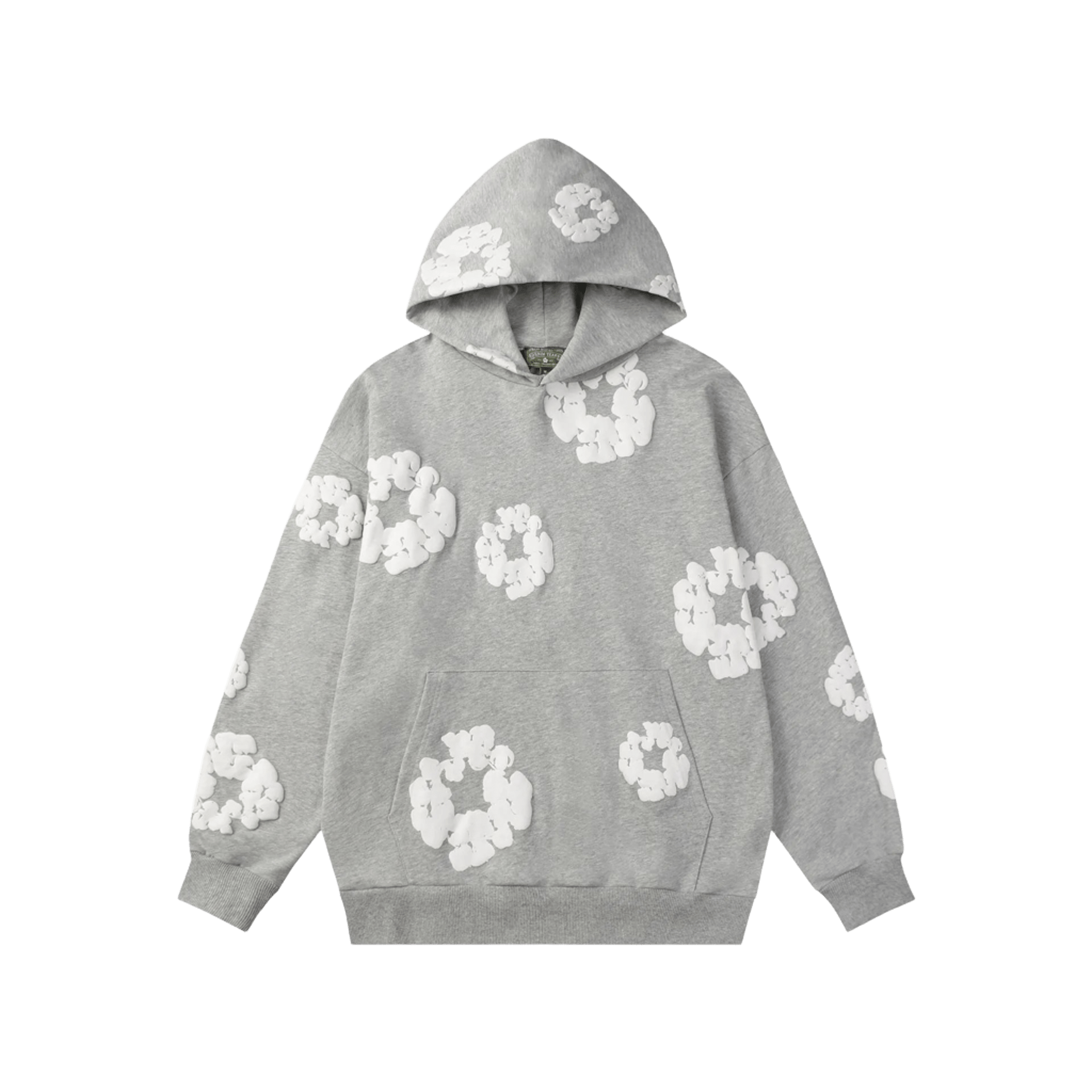 DenimTears Gray Hoodie: 3D Floral Design, Unisex Streetwear