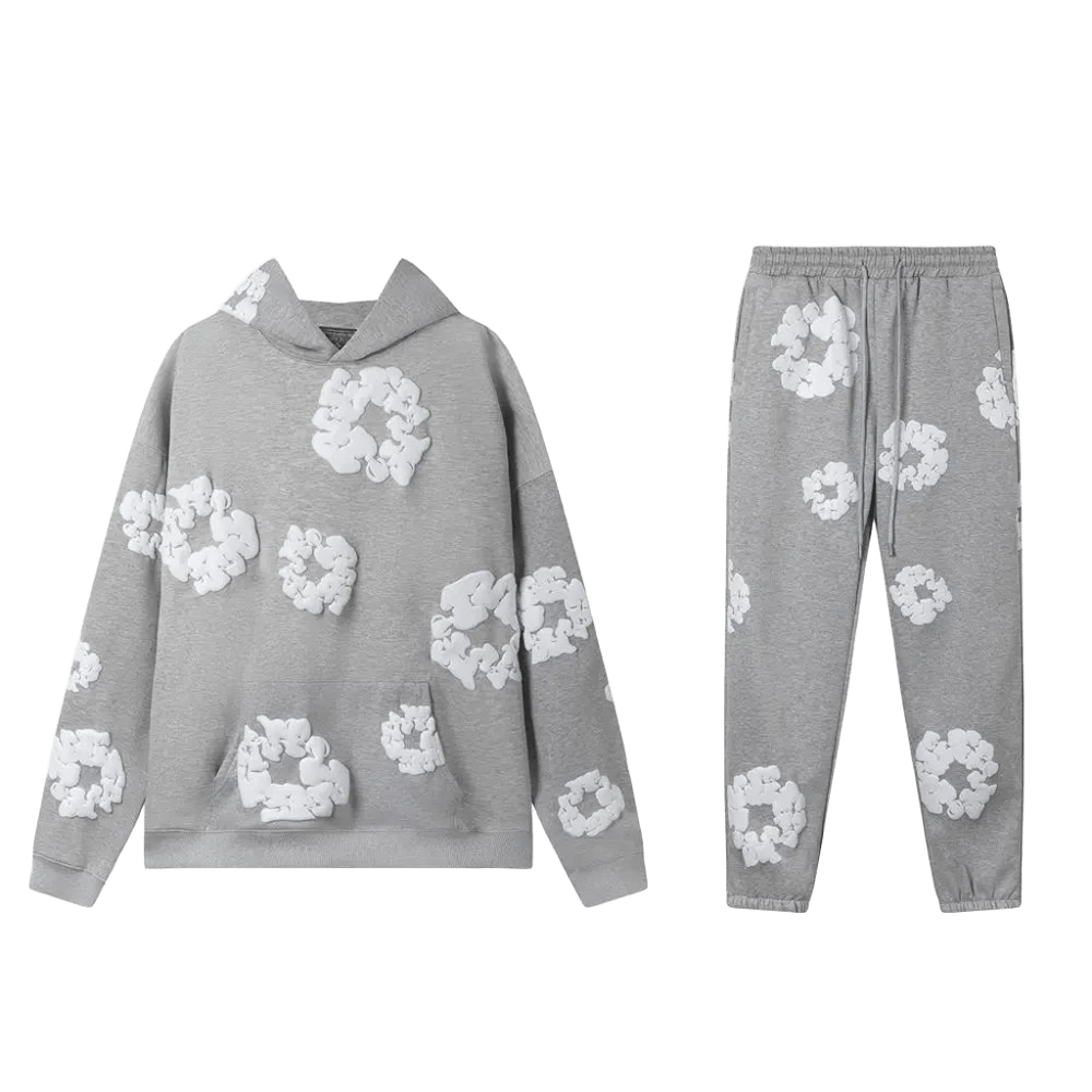 DenimTears Grey Floral Cotton Hoodie & Sweatpants Set