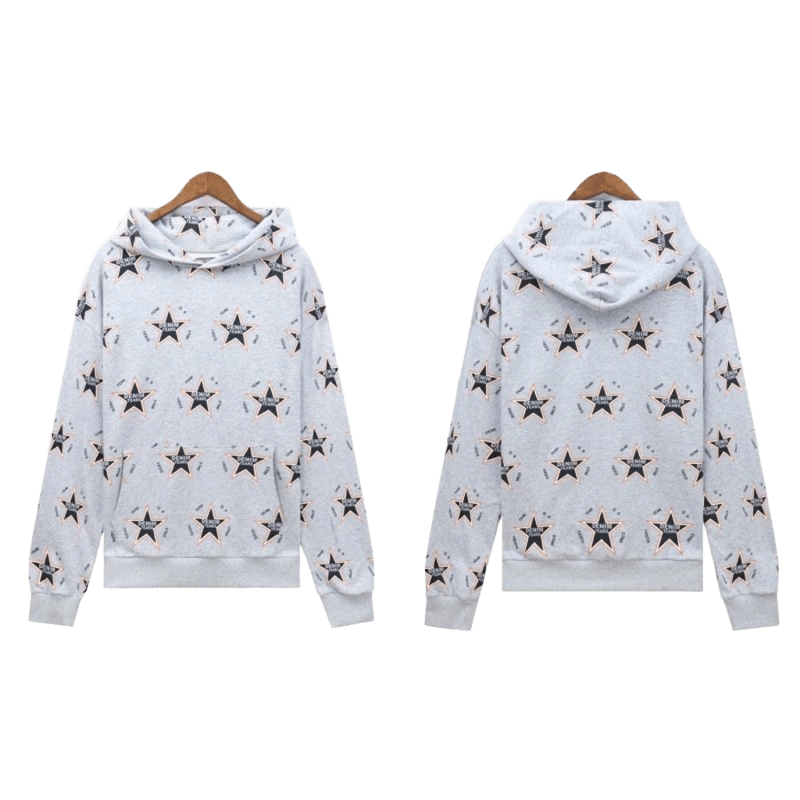 DenimTears Grey Hoodie: Cotton Retro Unisex Star Print