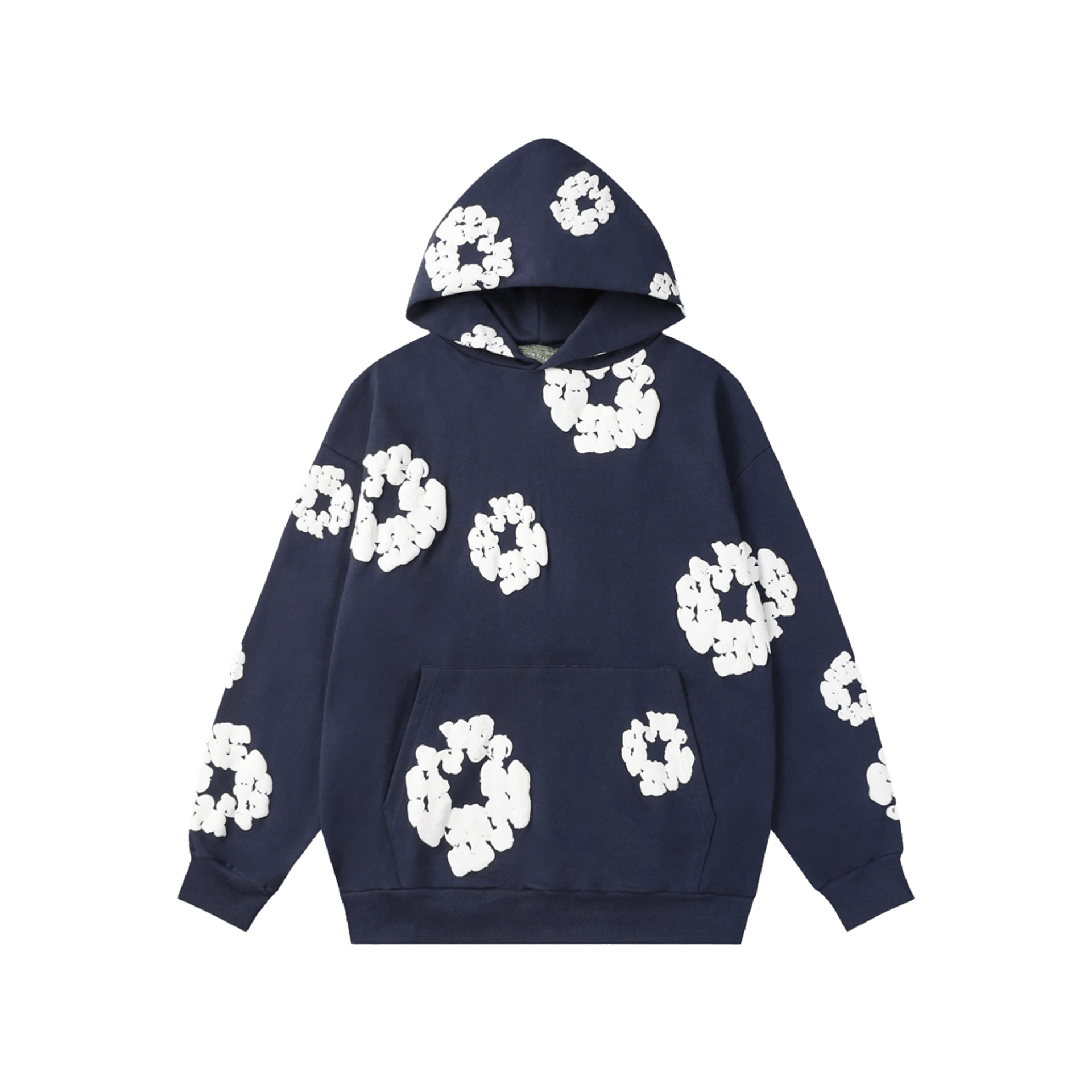 DenimTears Hoodie: Navy Blue Floral Print, Unisex Streetwear