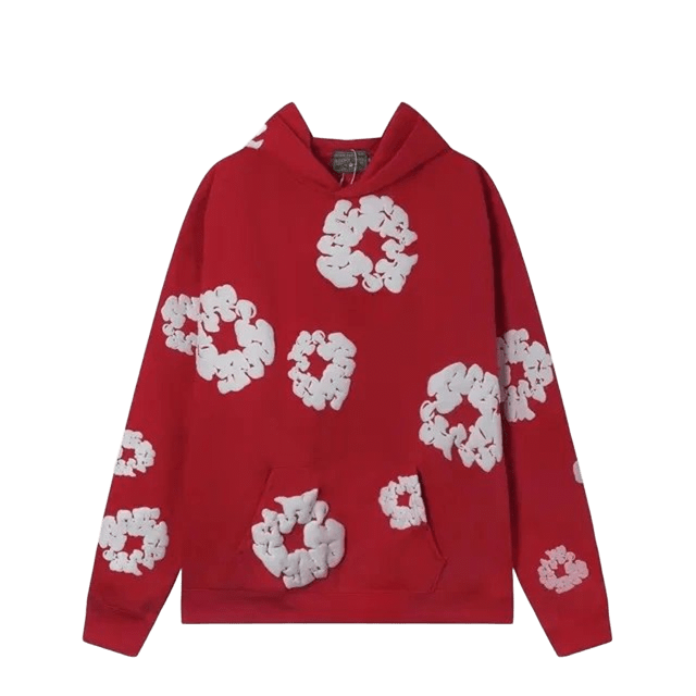 DenimTears Red Hoodie: Unisex Graphic Streetwear, Winter Essential