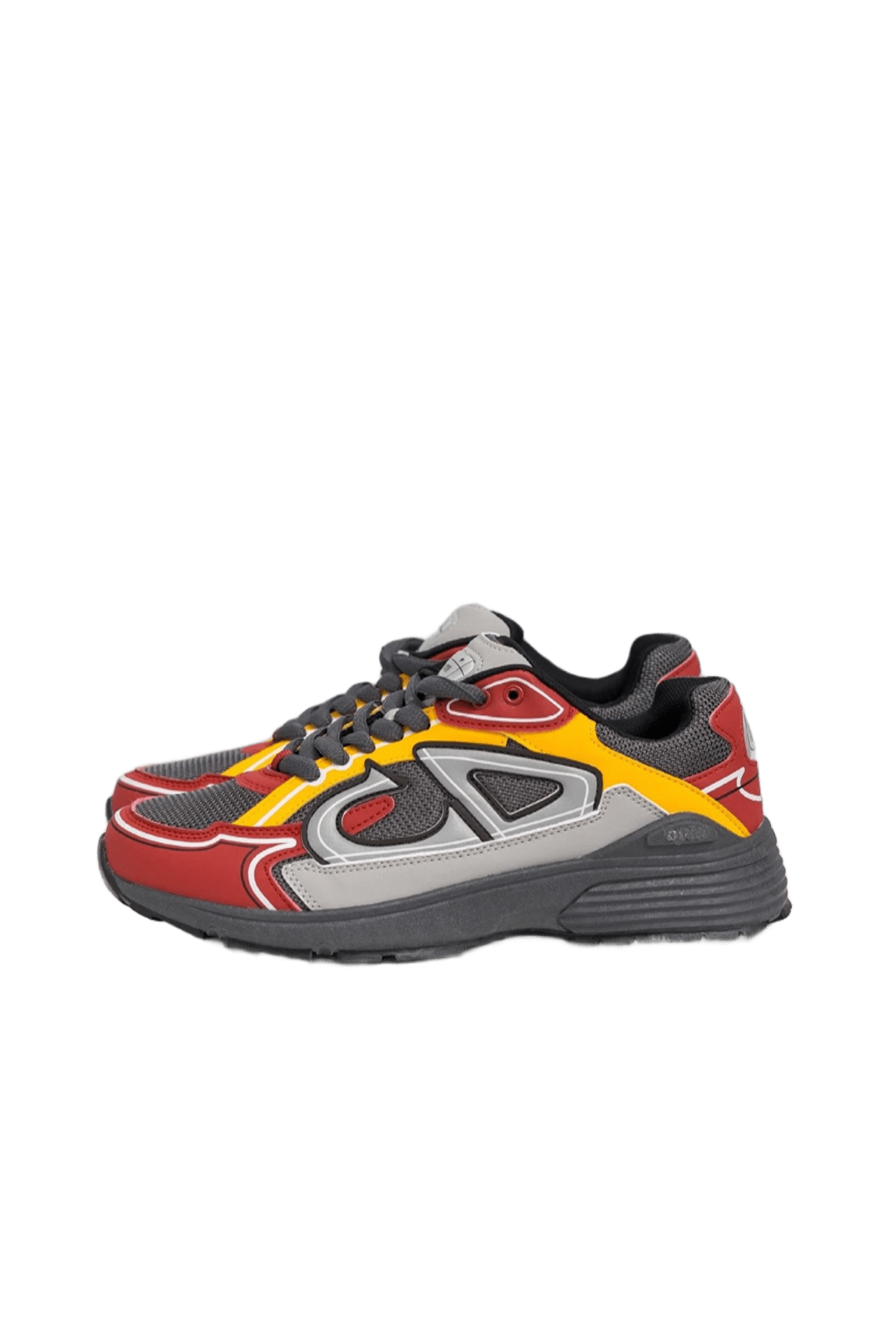 Dior Red Grey Yellow Geometric Mesh Leather Unisex Sneakers