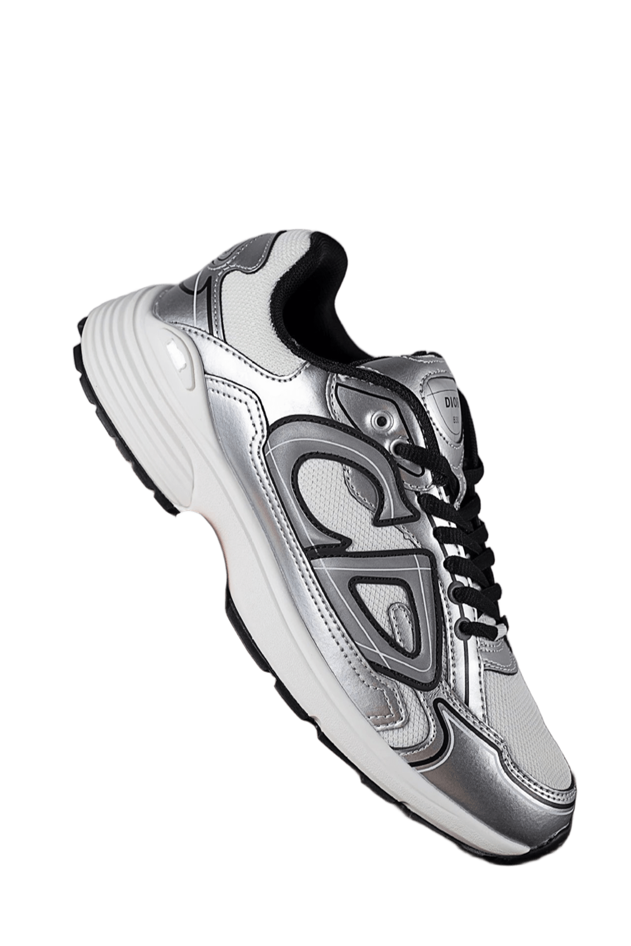 Dior Silver White Geometric Mesh Leather Unisex Sneakers