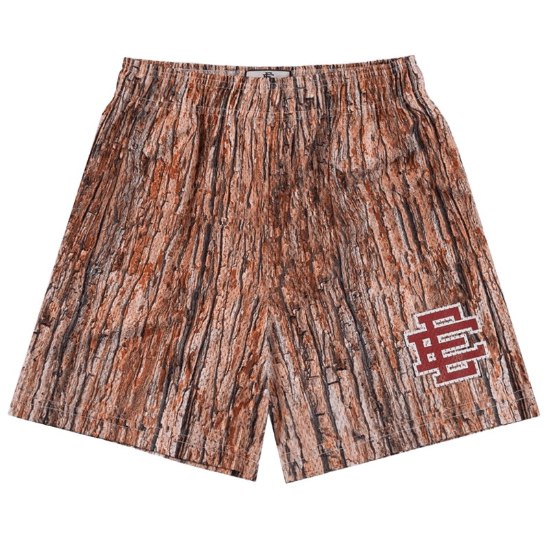 EE Brown Tree Bark Textured Breathable Shorts, Unisex