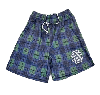 EE Cotton Plaid Shorts, Unisex Drawstring Casual Shorts