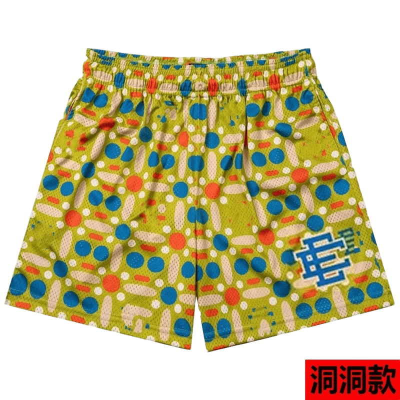 EE Green Mesh Shorts with Colorful Dots - Unisex Casual