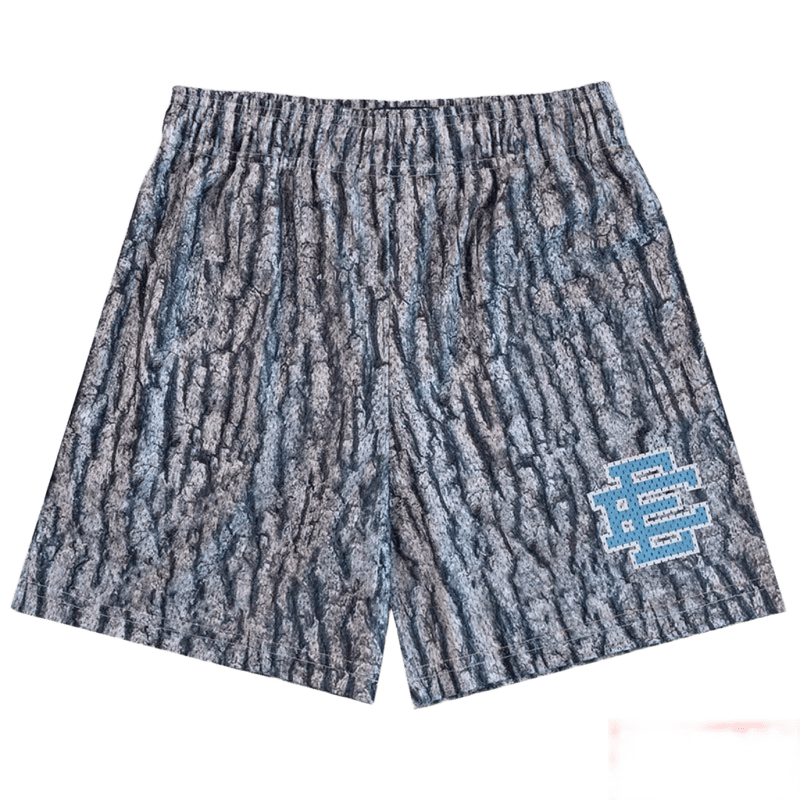 EE Grey Bark Texture Shorts: Breathable Streetwear, Unisex
