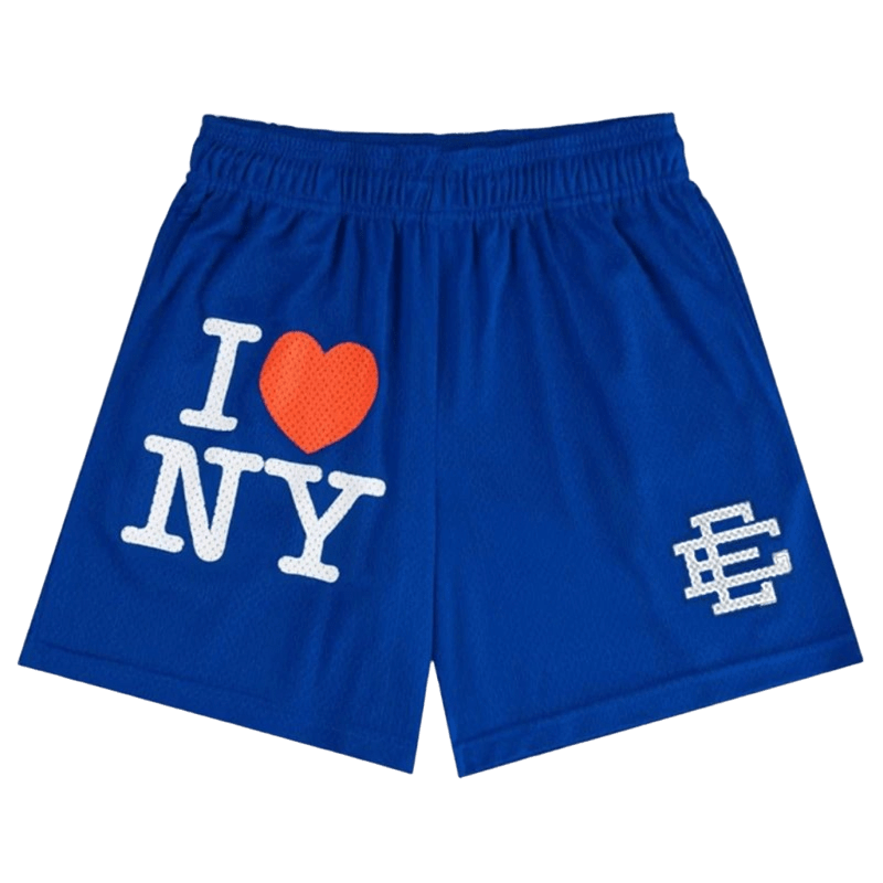 EE I ❤️ NY Blue Mesh Shorts: Breathable Unisex Casual Shorts