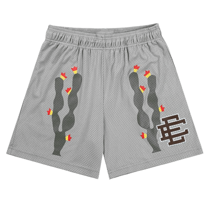 EE Men's Grey Cactus Mesh Shorts, Breathable Streetwear
