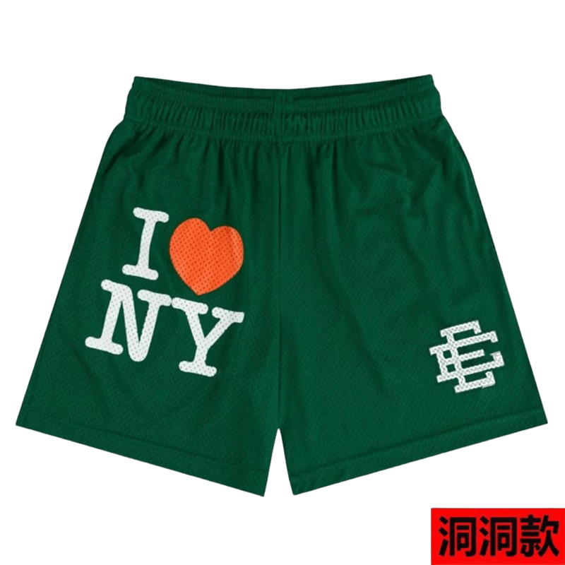 EE Mesh Green Shorts: Unisex Streetwear, I ❤ NY Print