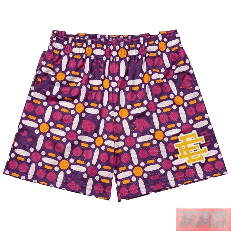 EE Mesh Purple Shorts: Breathable Geometric Pattern Unisex Casual Wear