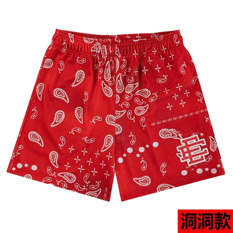 EE Red Paisley Loose Fit Streetwear Shorts - Unisex