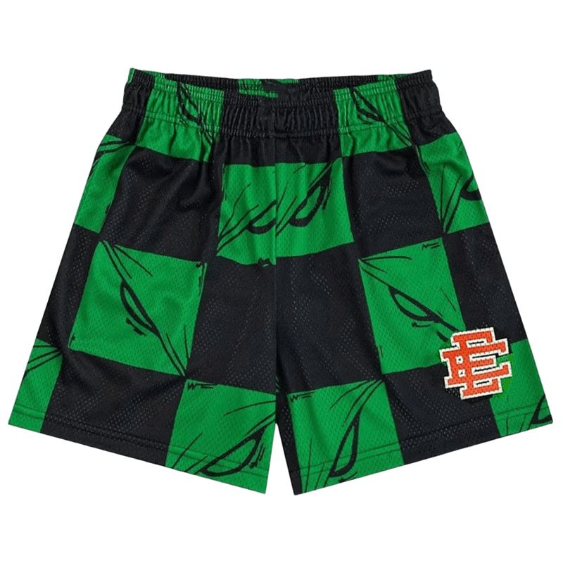 EE Unisex Black Green Mesh Shorts - Breathable Checkerboard