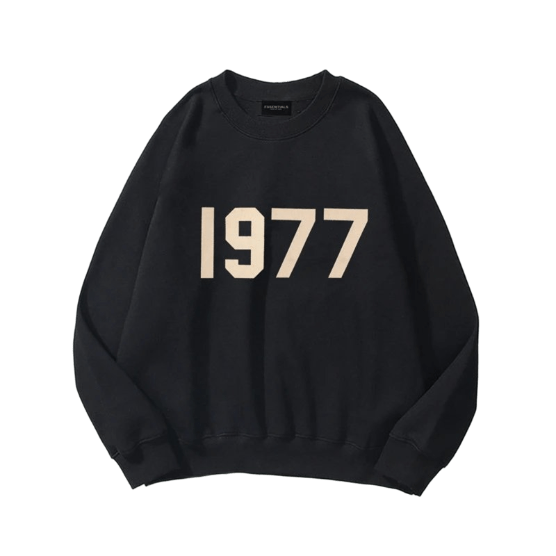 ESSENTIALS 1977 Black Hoodie, Unisex Cotton Retro Streetwear