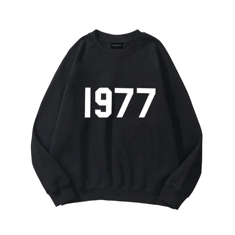 ESSENTIALS 1977 Black Hoodie Unisex Fleece Pullover